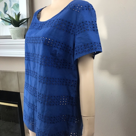 Loft Eyelet Striped Short Sleeve Blouse - Picture 2 of 4